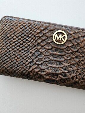 Michael Kors Textured Snake-Effect Wallet with Gold Logo